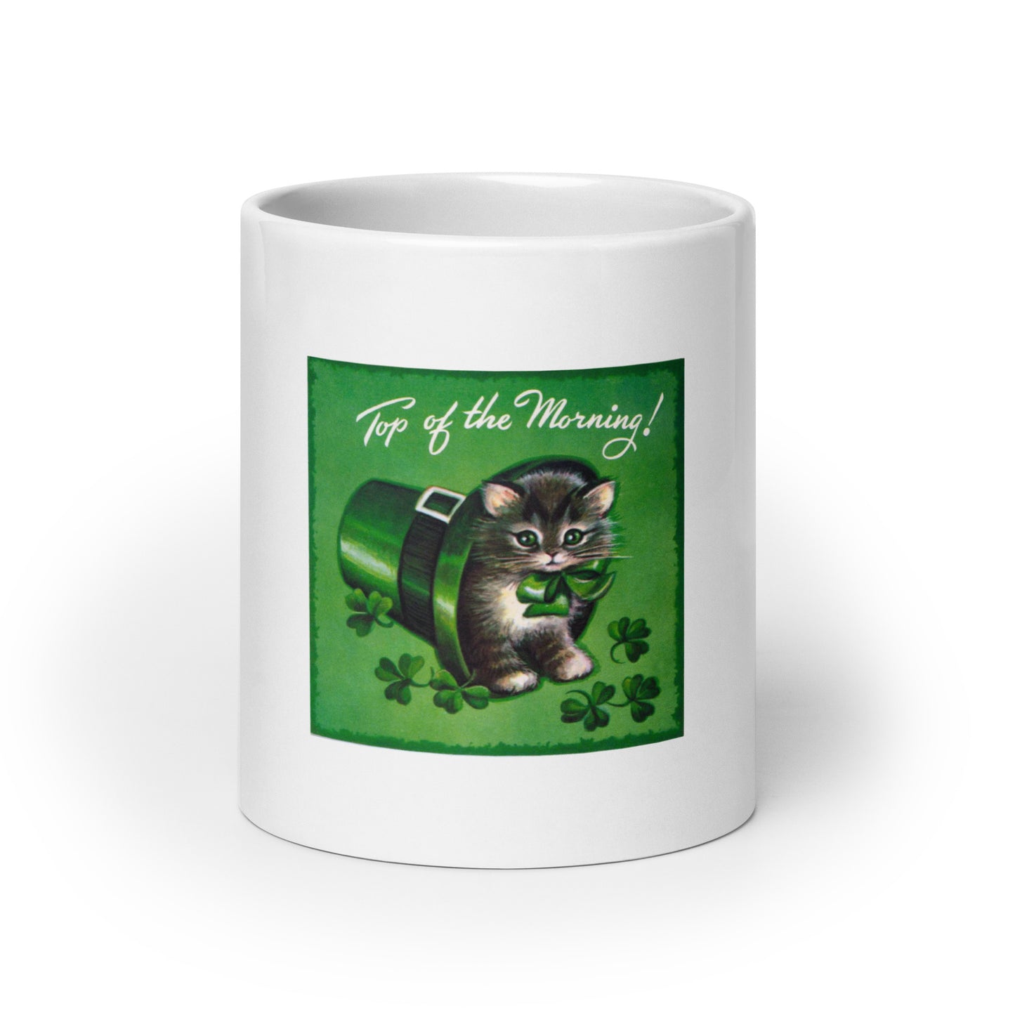 Top Of The Morning St. Patrick’s Day Mug, Retro St. Patrick’s Day Cat Mug