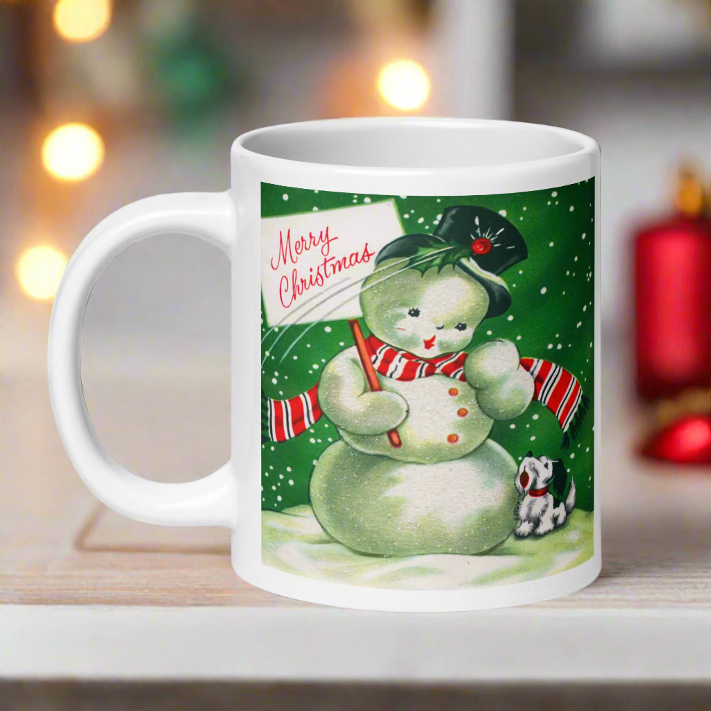 Happy Holidays Snowman Mid Century Retro Christmas Print Mug