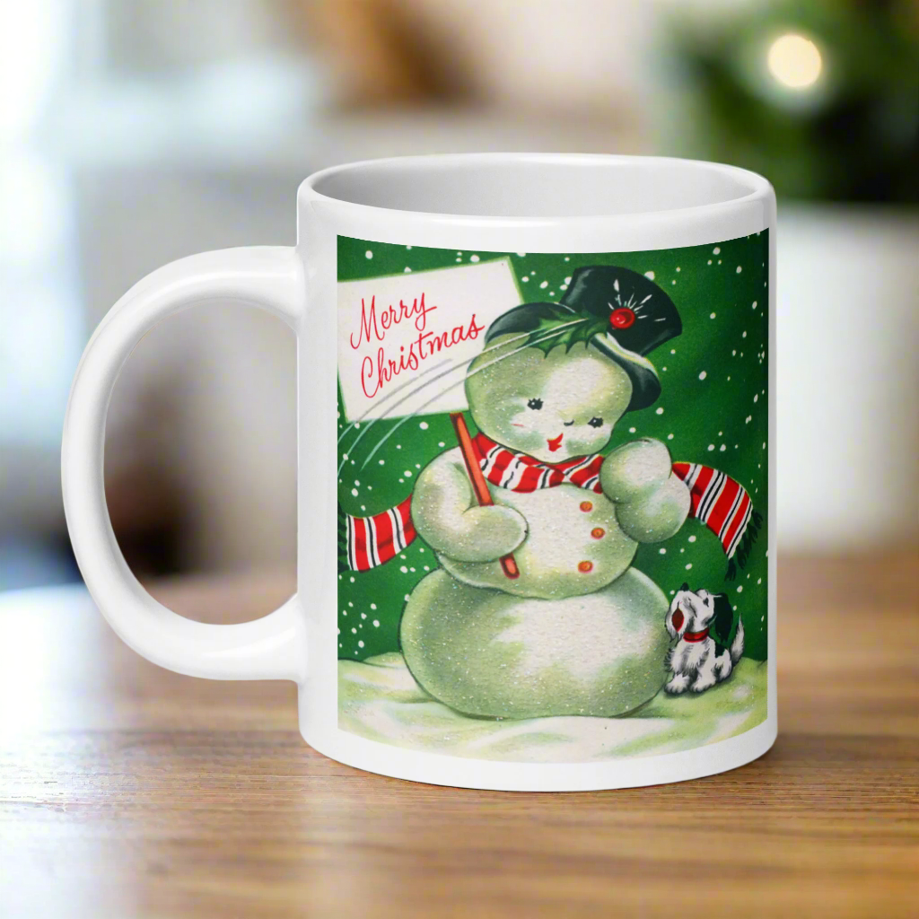 Happy Holidays Snowman Mid Century Retro Christmas Print Mug