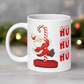 Ho Ho Ho Santa Sliding Down Candy Cane Chimney Mid Century Retro Christmas Print White Glossy Mug