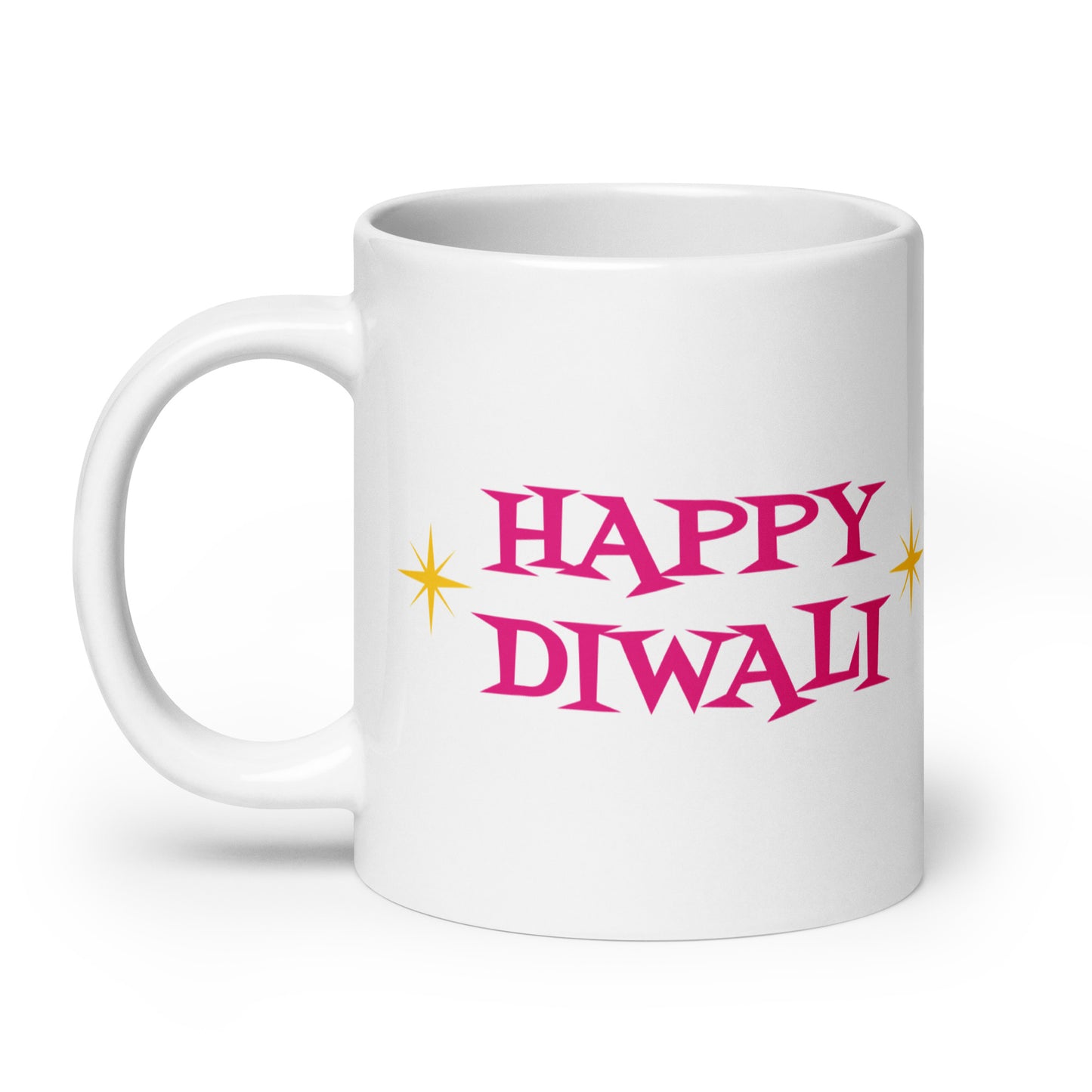 Happy Diwali Starburst Atomic Mid Century Retro Style White Glossy Mug