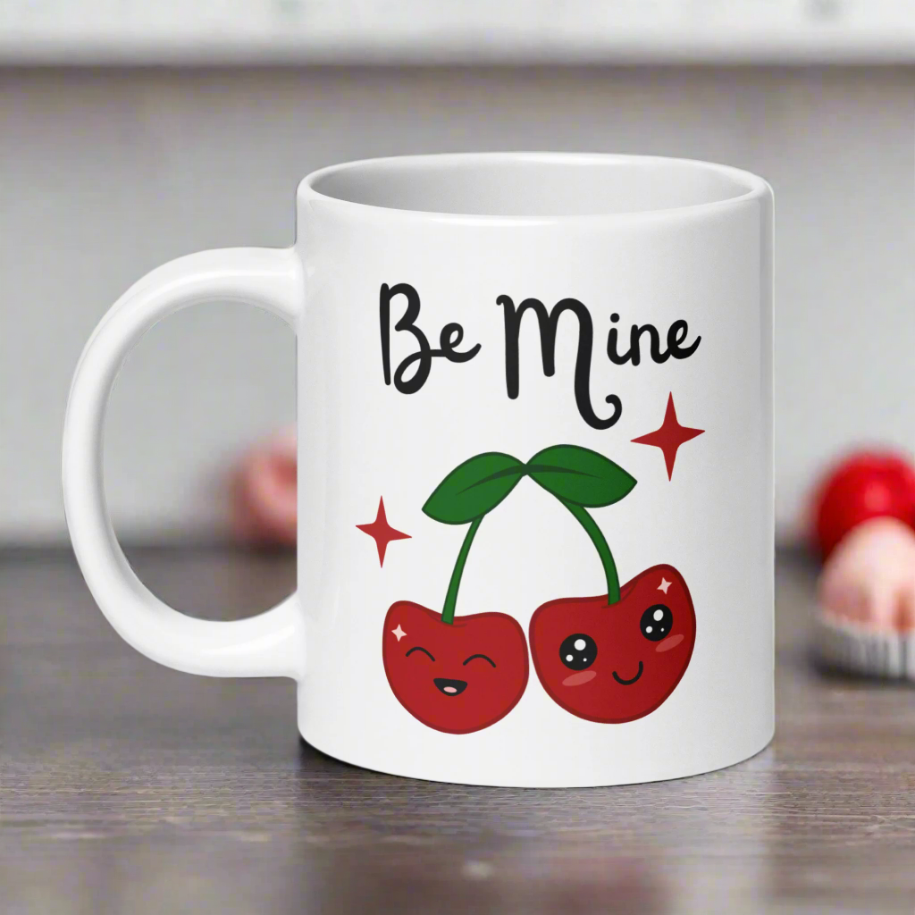 Glossy Retro Cherries Be Mine Valentine's Day Glossy Coffee Mug