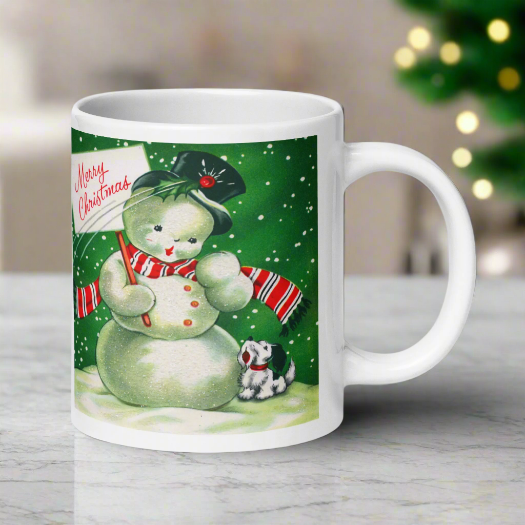 Happy Holidays Snowman Mid Century Retro Christmas Print Mug