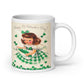 Mid Century Retro St. Patrick's Day Ceramic Coffee Mug - Kitschy Clover-Gathering Girl - Spring Decor - Three Size Options