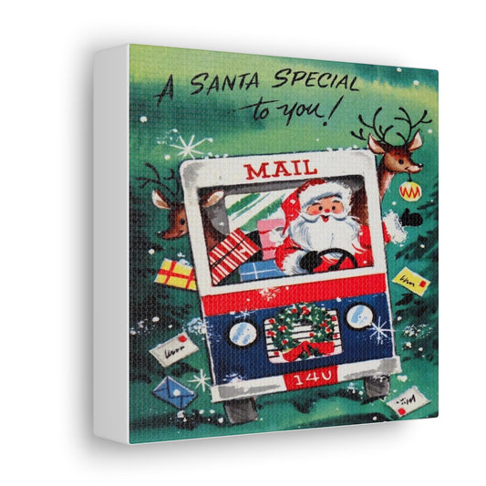 Santa Mail Truck Mid Century Retro Christmas Canvas Gallery Wrap