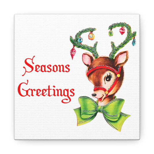 Seasons Greetings Retro Reindeer Mid Century Retro Christmas Canvas Gallery Wrap