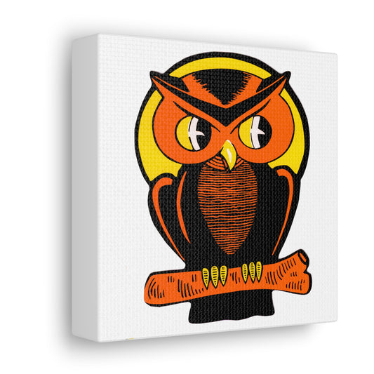 Orange Halloween Owl Mid Century Retro Halloween Print Canvas Gallery Wrap