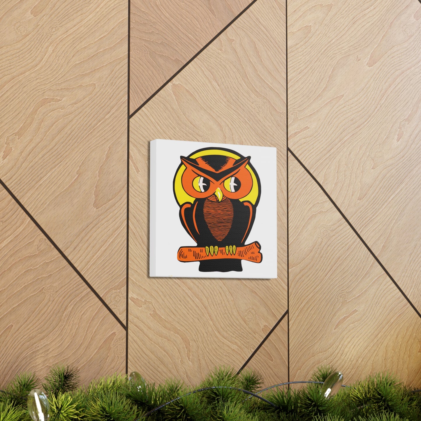 Orange Halloween Owl Mid Century Retro Halloween Print Canvas Gallery Wrap