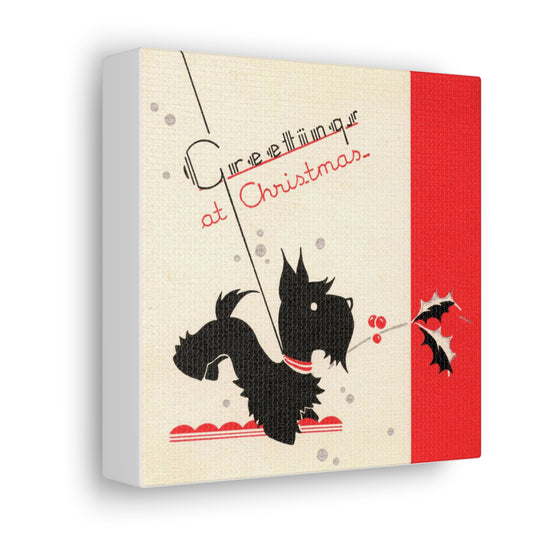 Greetings At Christmas Black Scottie Mid Century Retro Christmas Print Canvas Gallery Wrap