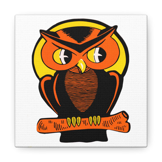 Orange Halloween Owl Mid Century Retro Halloween Print Canvas Gallery Wrap