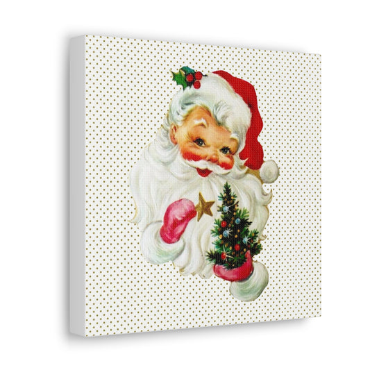 Santa With Tree Mid Century Retro Christmas Canvas Gallery Wrap