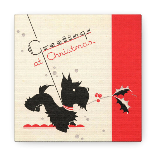 Greetings At Christmas Black Scottie Mid Century Retro Christmas Print Canvas Gallery Wrap