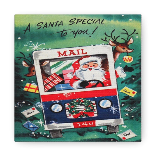 Santa Mail Truck Mid Century Retro Christmas Canvas Gallery Wrap