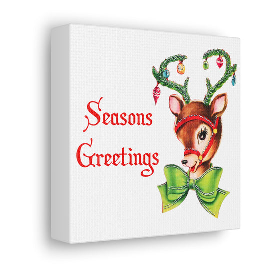 Seasons Greetings Retro Reindeer Mid Century Retro Christmas Canvas Gallery Wrap