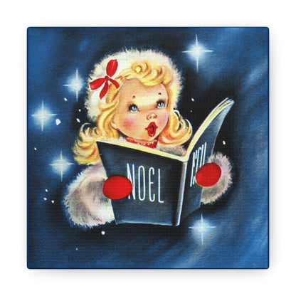 Noel Caroler Girl Mid Century Retro Christmas Canvas Gallery Wrap