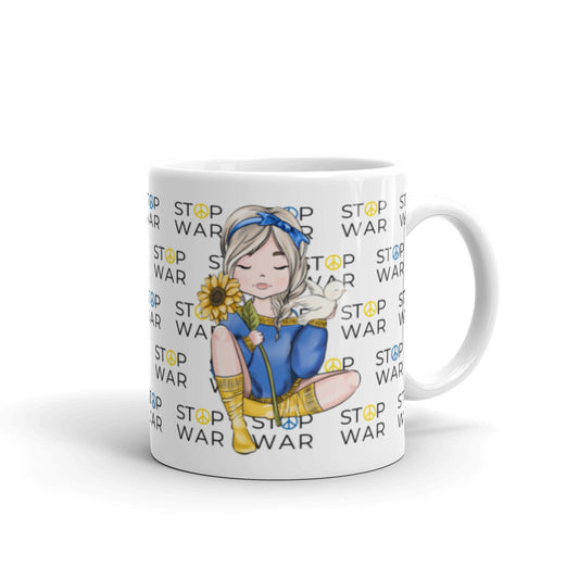 Stop War Mug, Peace Not War Sunflower Girl