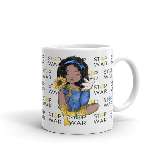 Stop War Mug, Peace Not War Sunflower Girl