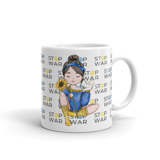 Stop War Mug, Peace Not War Sunflower Girl