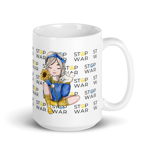 Stop War Mug, Peace Not War Sunflower Girl