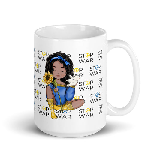 Stop War Mug, Peace Not War Sunflower Girl