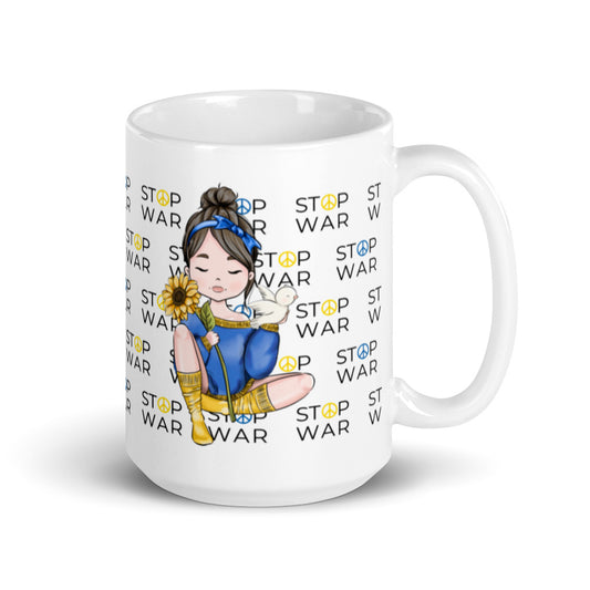 Stop War Mug, Peace Not War Sunflower Girl